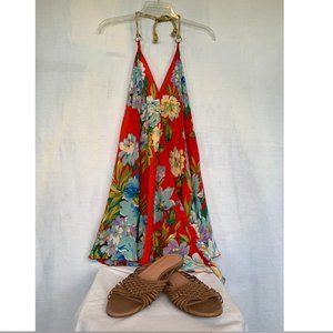 Early 2000s Flowy Sash Red Floral Top - Urban Outfitters Size M